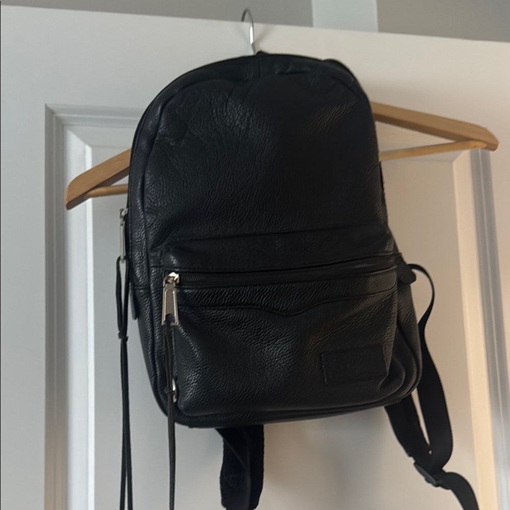 Black Leather women Backpack